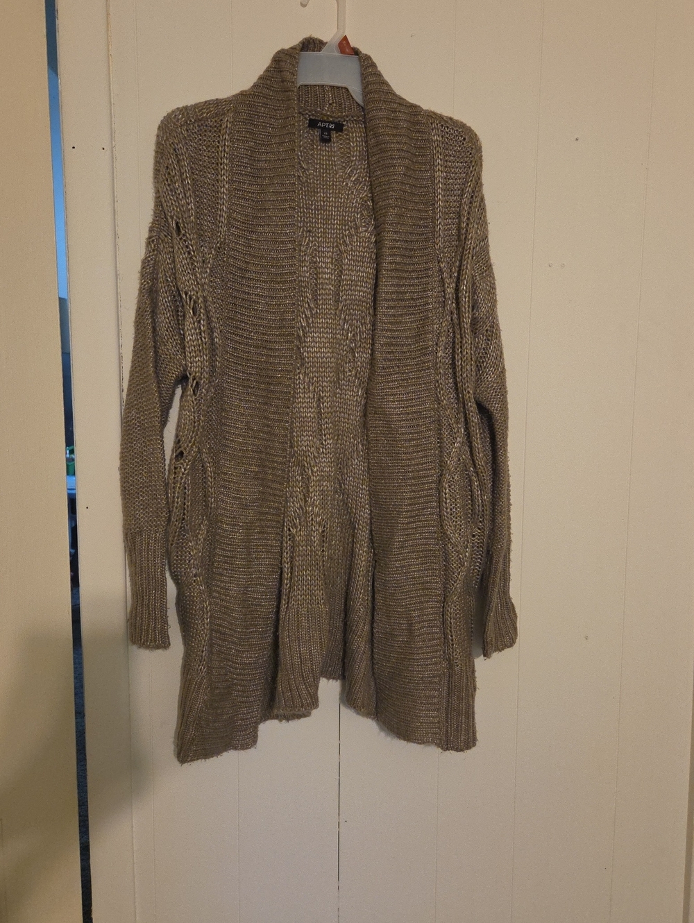 Apt. 9 Taupe Open-Front Cable Cardigan Sweater